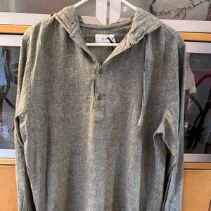 Onia Men's Kai 100% Linen Hooded Popover Shirt Top Sage Green Size Medium-NWT